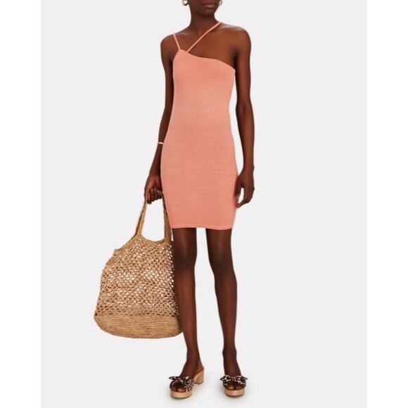 Enza Costa Silk Rib Asymmetrical Mini Dress in Peach Beige XSmall New Womens - Picture 13 of 13